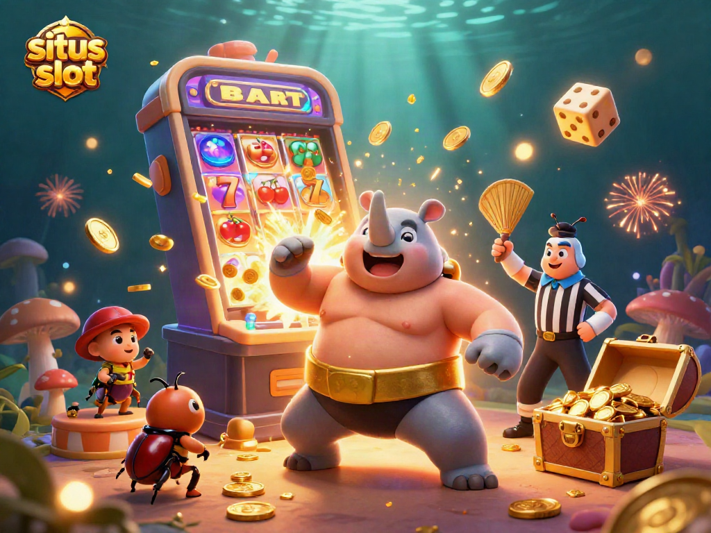 Experience situs slot excitement with a 3D sumo champion beetle amidst dynamic winning symbols and jackpots.