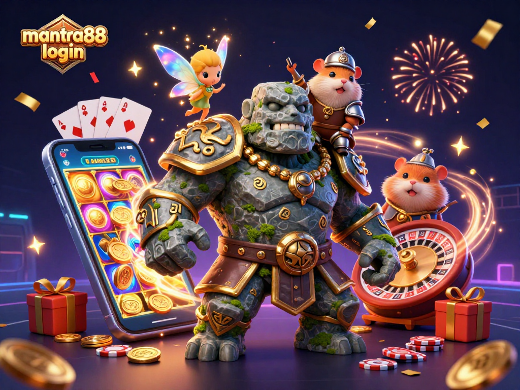 Engage with mantra88 login for exciting slot games featuring golden coins and celebratory magic.