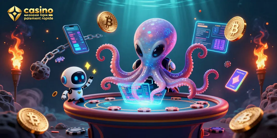 Une illustration 3D montrant le casino en ligne paiement rapide avec une pieuvre extraterrestre jouant au poker.
