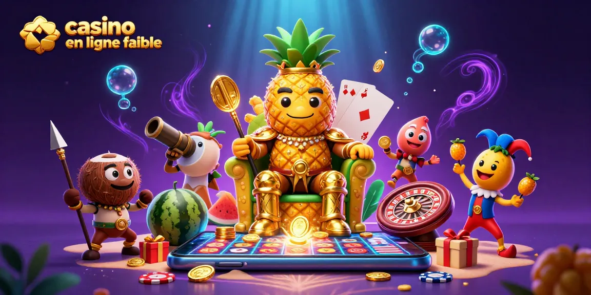 Illumination d'un roi ananas sur trône, évoquant un casino en ligne fiable avec des jeux animés.