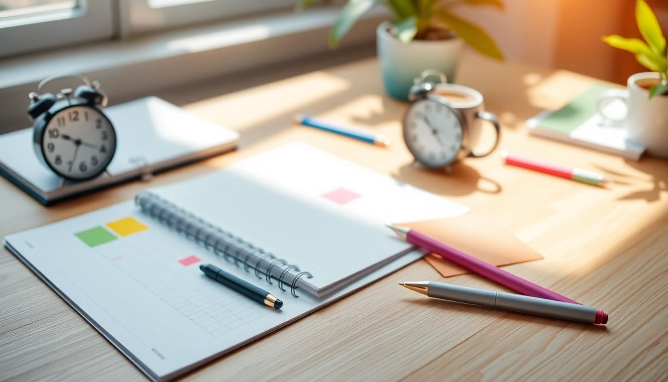 Plan Your Way, Instantly with a professional planner showcasing colorful stationery on a wooden desk.