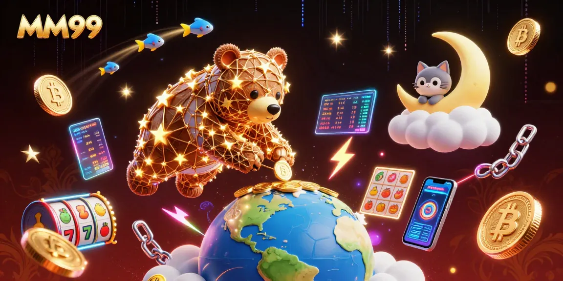 Catch rewards at MM99 with vibrant 3D casino elements and crypto imagery showcasing excitement.