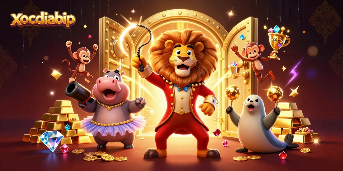 xocdiabip's vibrant circus scene showcases a gambling experience with colorful characters and shiny casino riches
