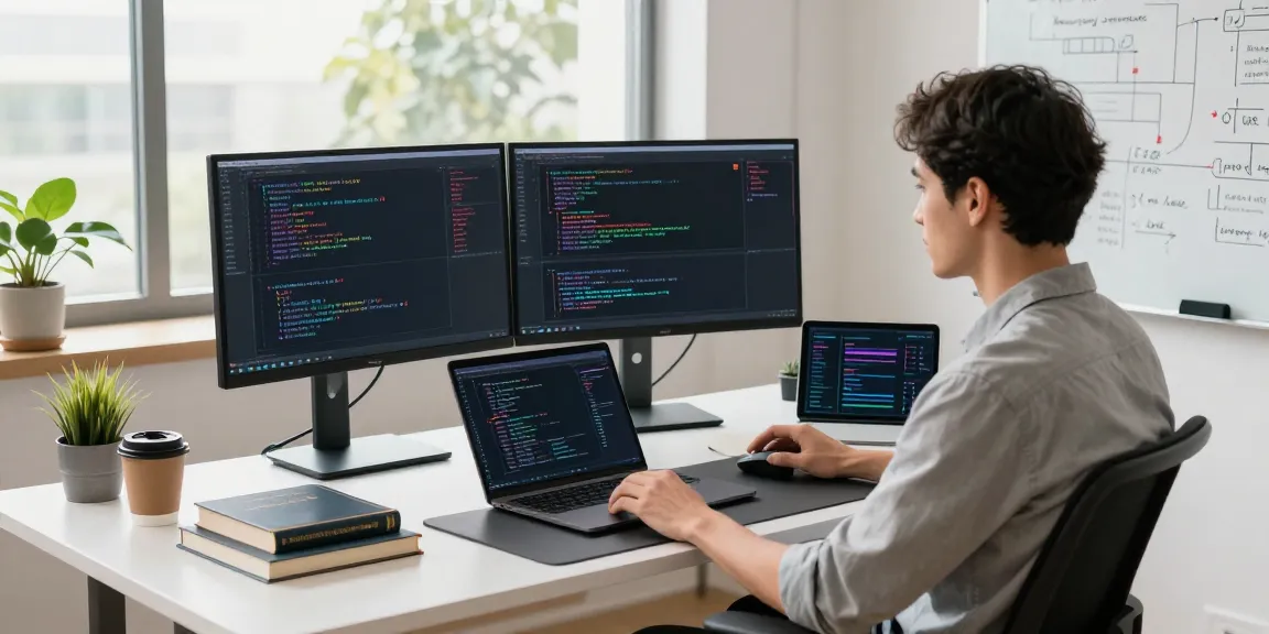 Developer using acrossprotocol for cross-chain digital asset transfers in a modern workspace.