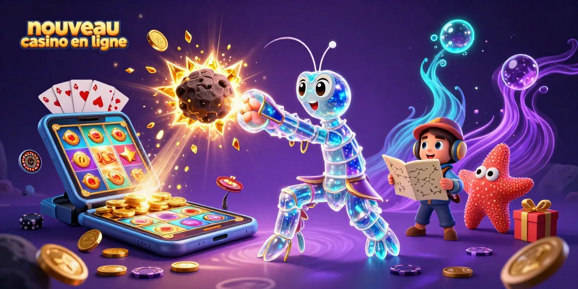 Une illustration dynamique de nouveau casino en ligne avec un samouraï galactique et des jeux de casino.