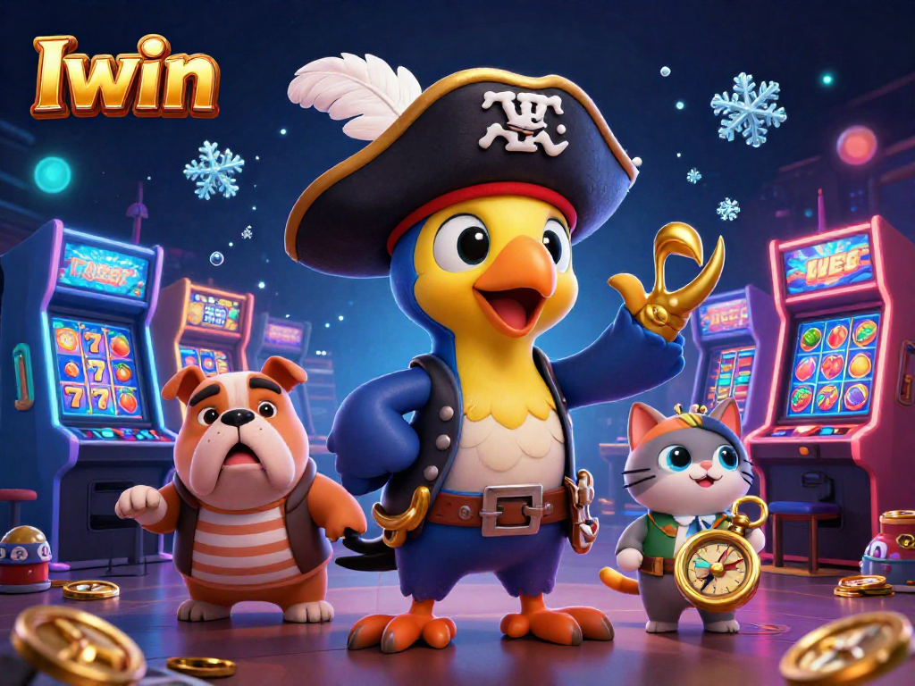 Iwin pirates delight in vibrant slots and arcade games, showcasing a lively casino scene.
